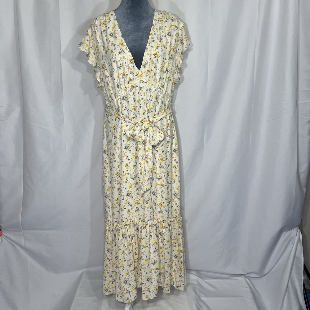Lauren Ralph Women's Florals Georgette Flutter-Sleeve A-Line Dress Sz 14 Yellow - Picture 2 of 16